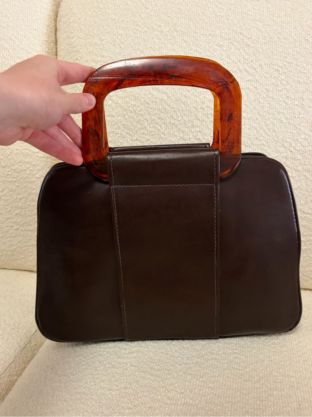 1950’s kisslock Classic Brown Leather Top-Handle Bag with Tortoiseshell Handle